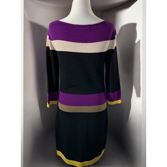 Nine West Small Black Multicolor Color block Quarter Sleeve Shift Midi Dress - Picture 7 of 9